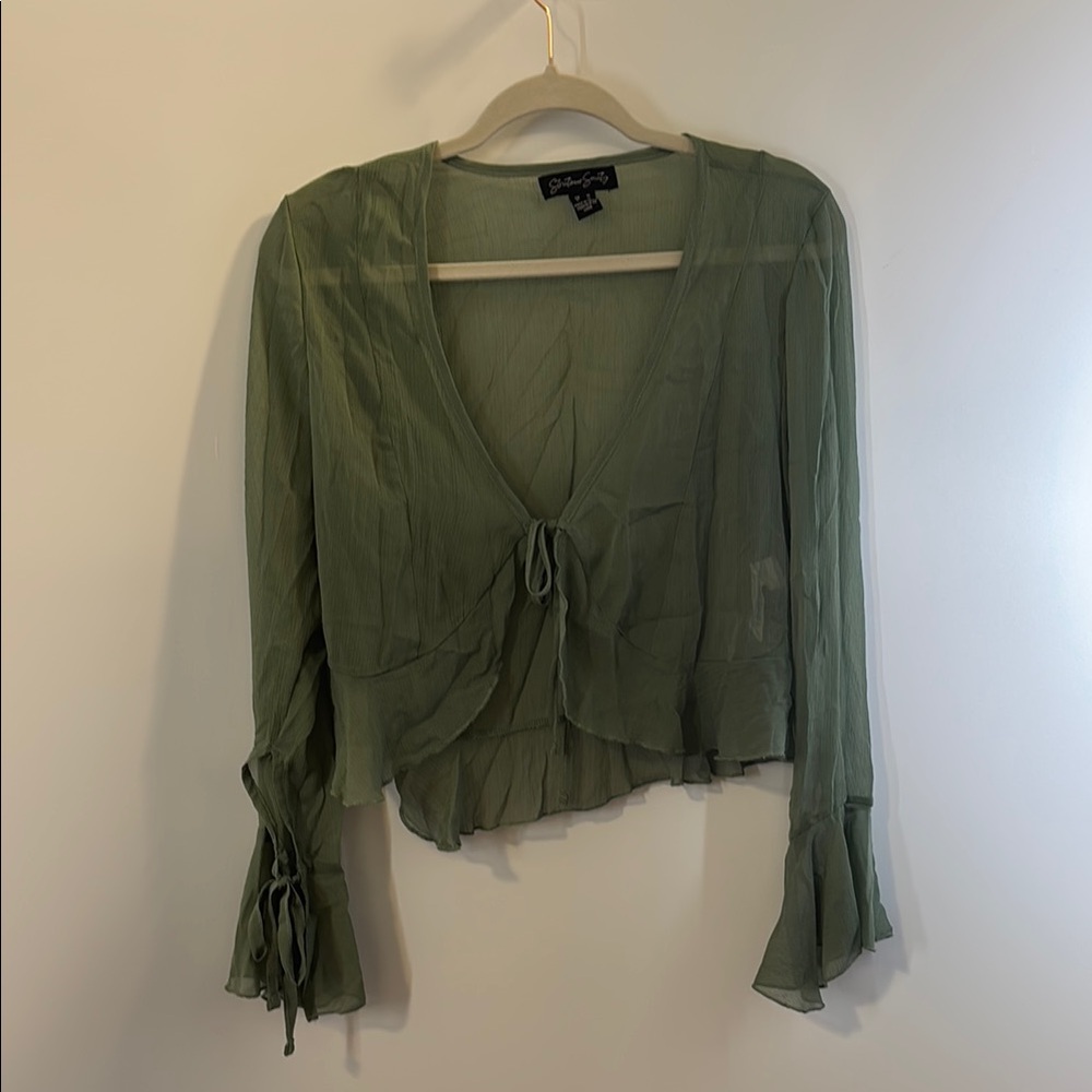 Olive Green Sheer Women's Top